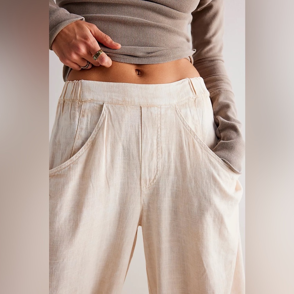 NWT FREE PEOPLE High Road Solid Pull-On Barrel Pants | Birch/Tan MSRP $78 Size S - Picture 4 of 10